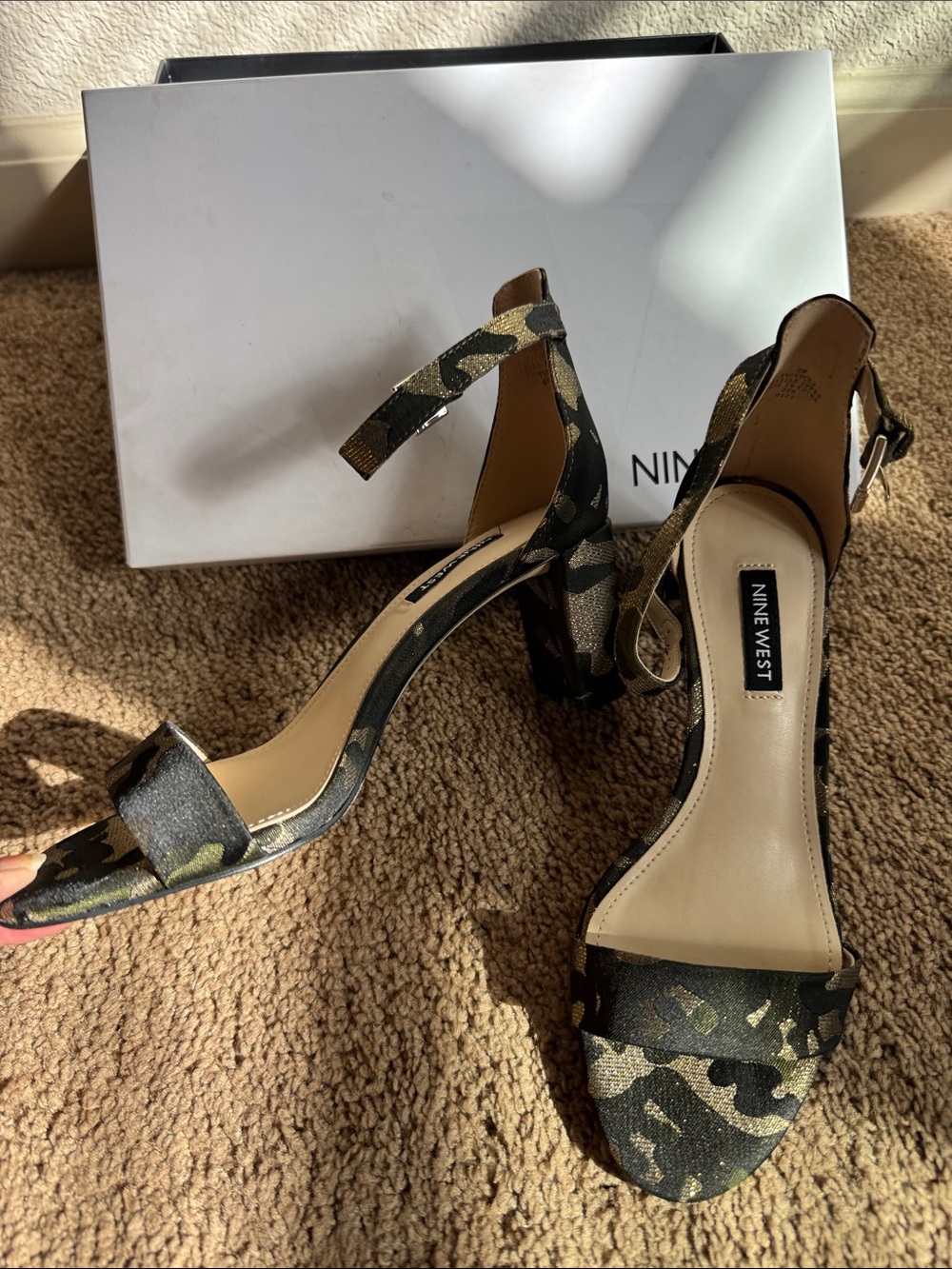 Nine West Camo-Print Ankle-Strap Block Heels - Green, Black